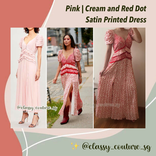 LAST FEW! SP Pink | Cream and Red Dot Satin Printed Dress midi