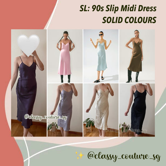 (PART 2/2) SL 90s Slip Midi Dress Solid Colours: Black, Franca, Hazelnut, Mist, Blackberry, Fig, Dark Earth