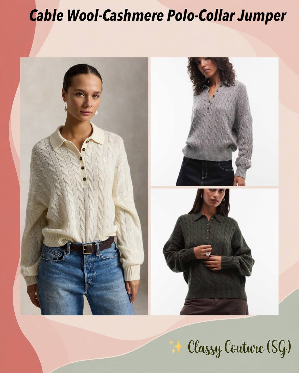 Cable Wool-Cashmere Polo-Collar Jumper - Image 1