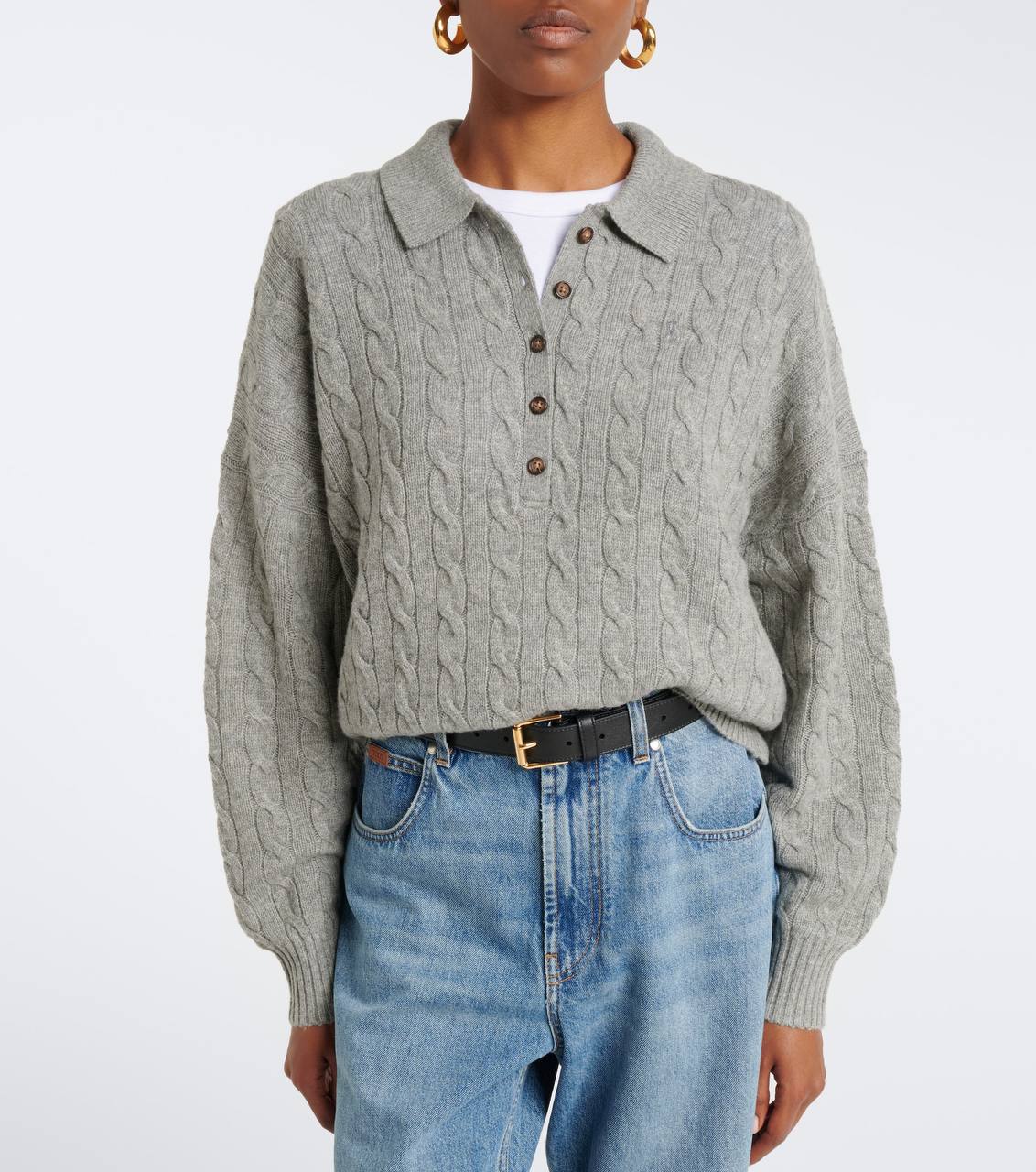 Cable Wool-Cashmere Polo-Collar Jumper - Image 13