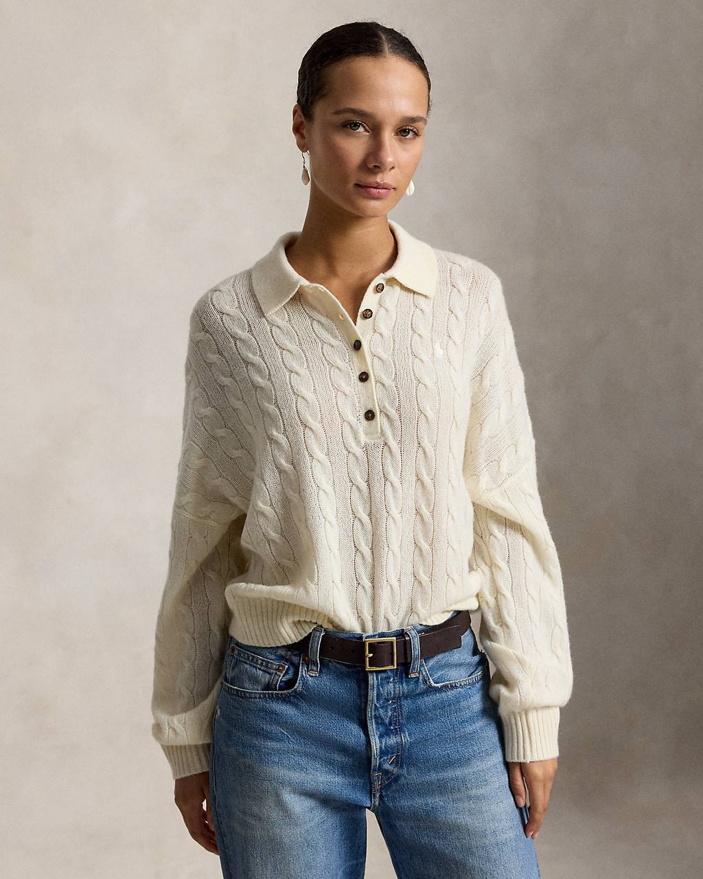 Cable Wool-Cashmere Polo-Collar Jumper - Image 3