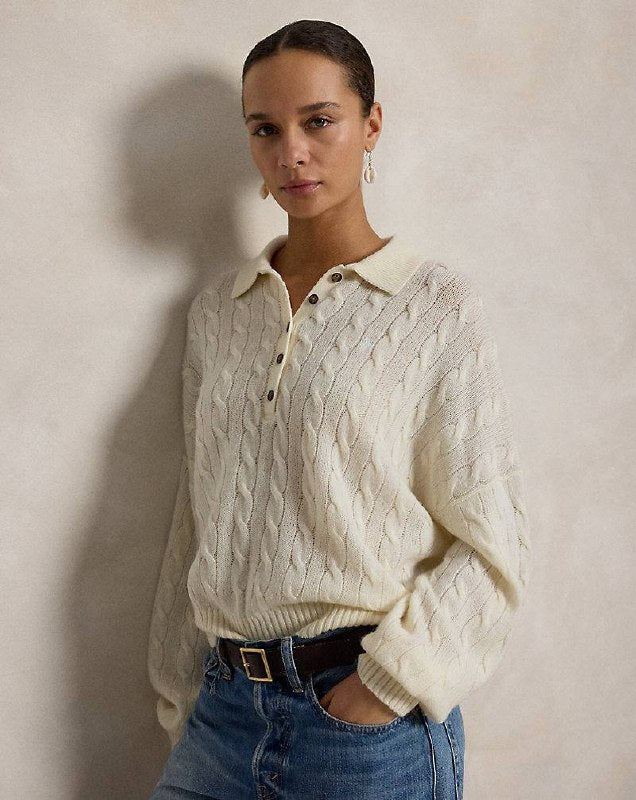 Cable Wool-Cashmere Polo-Collar Jumper - Image 4