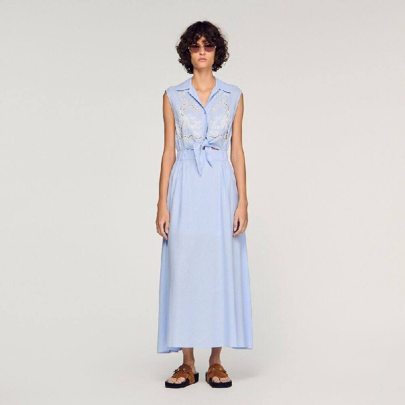 Linen-Blend Embroidered Maxi Dress