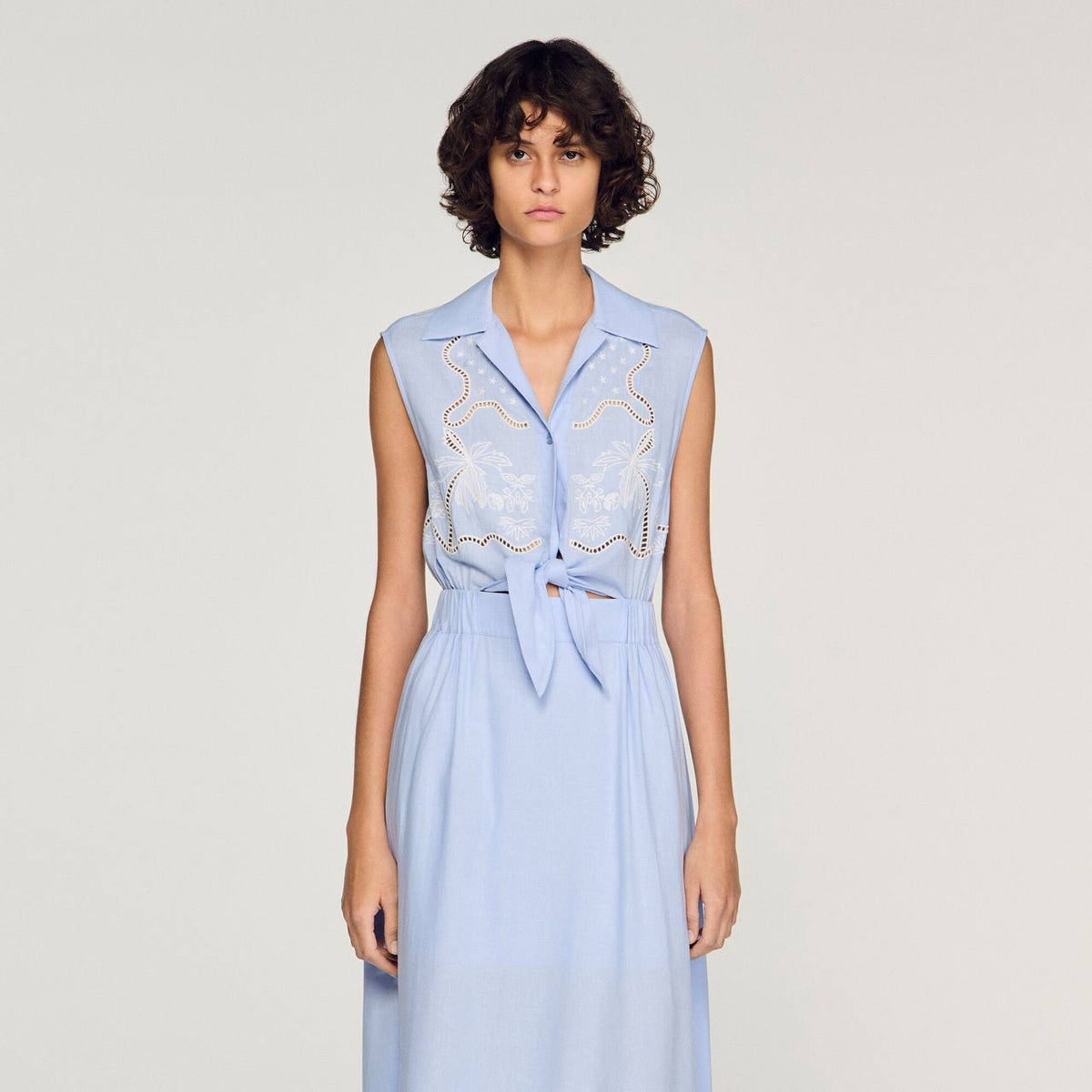 Linen-Blend Embroidered Maxi Dress