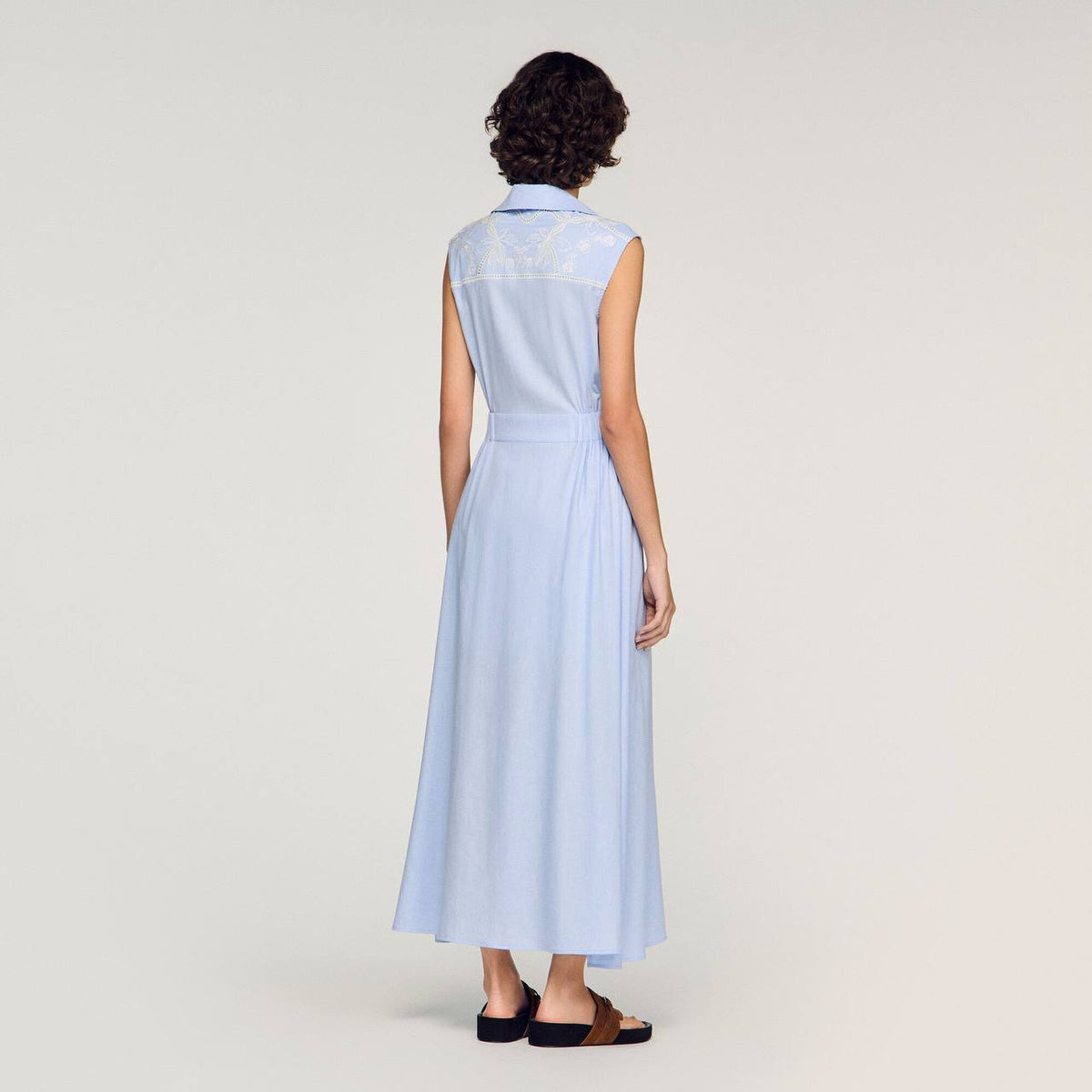 Linen-Blend Embroidered Maxi Dress