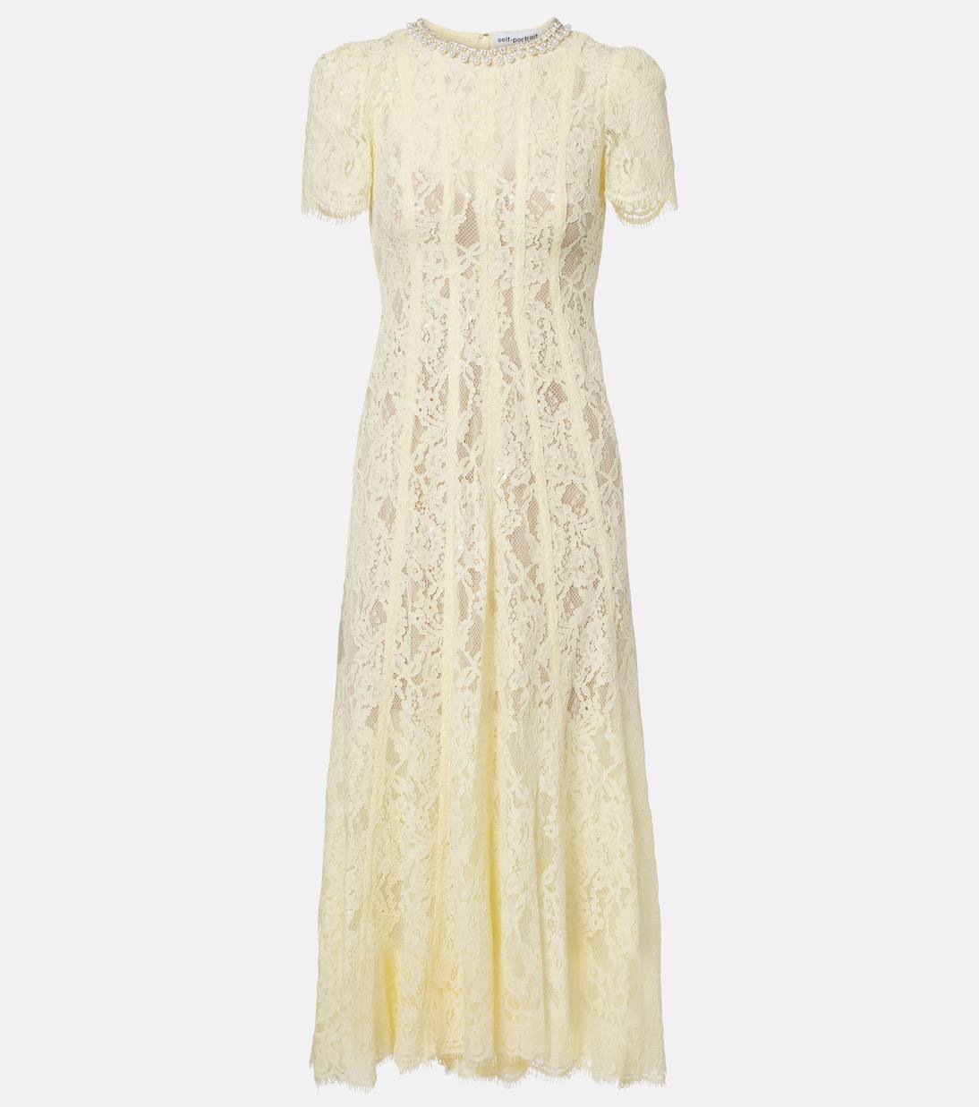 SP Yellow Lace Embellished Midi Dress