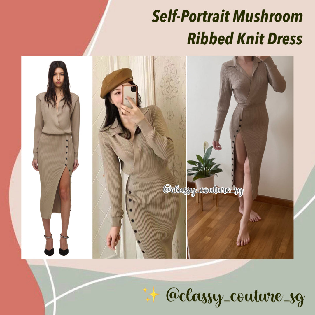 SP Mushroom Ribbed Knit Dress Midi SP Mushroom Ribbed Knit Dress Midi