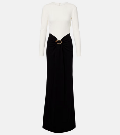RM Waterfall Twist Drape Contrast Jersey Gown Maxi Dress in Black/white