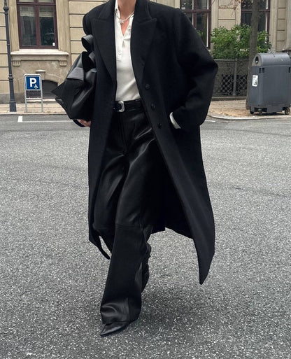 HL Raye Wool Long Coat in Black & Brown