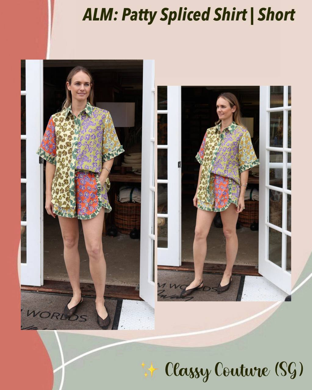 ALM022 Kaleidoscope Floral Spliced Shirt | Short | Hemp Linen Set