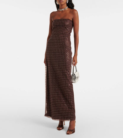 RTT Embellished Grid Sequin Sleeveless Maxi Dress in Recycled Polyester