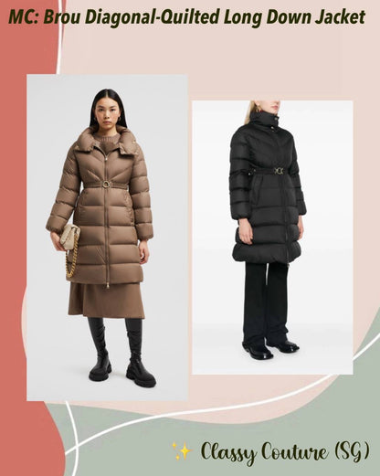 MC Brou Diagonal-Quilted Belted Long Down Jacket