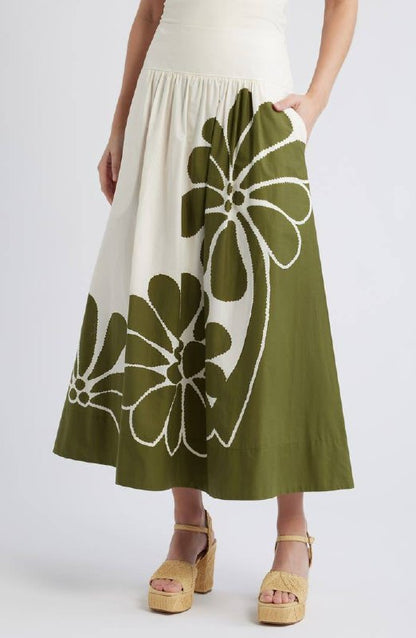 FR Palermo Botanical Cotton Midi Skirt