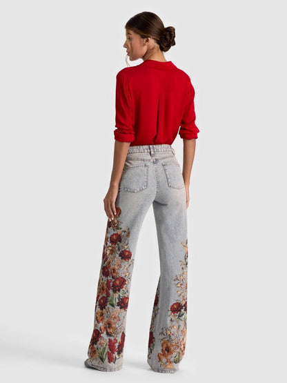 AO Chic Floral Printed High-rise Cotton Jeans