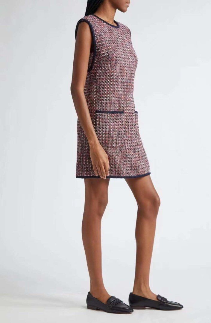 VB Ceres Metallic Tweed Jacket | Ravenna Sleeveless Mini Dress | Set in Red Blaze / Navy Multi