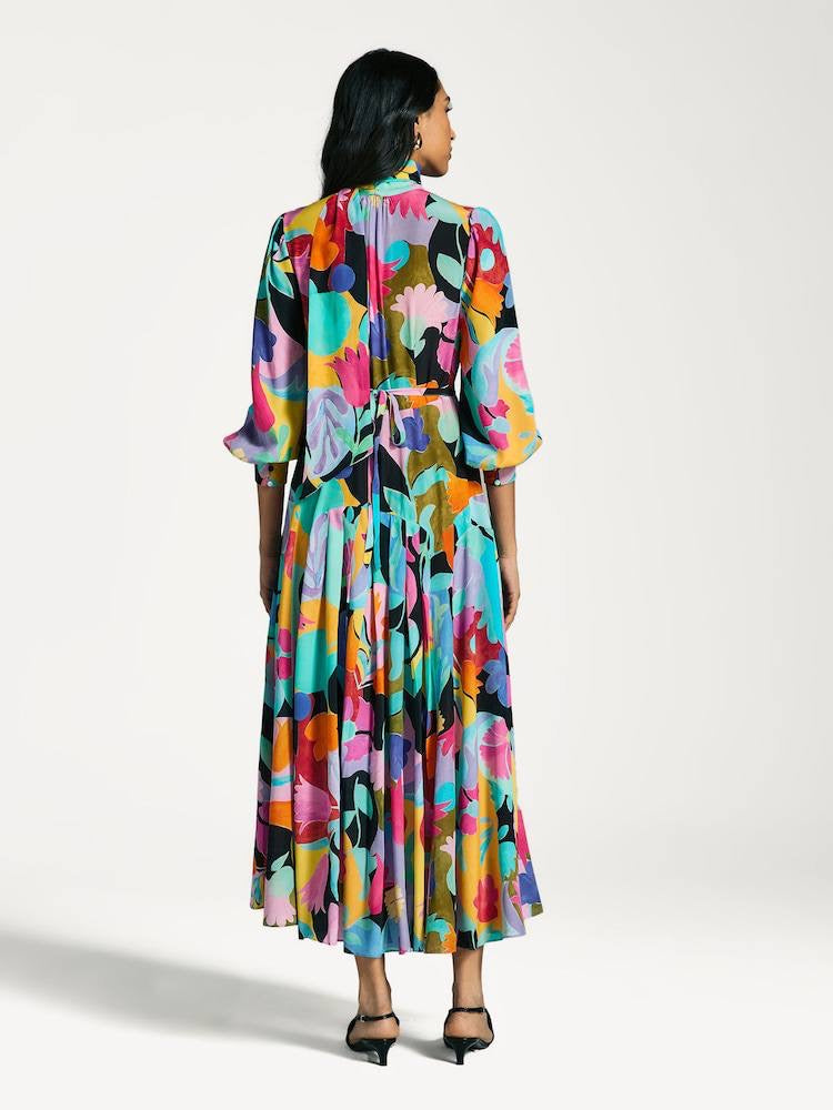RX Marigold Silk Pussybow Maxi Dress