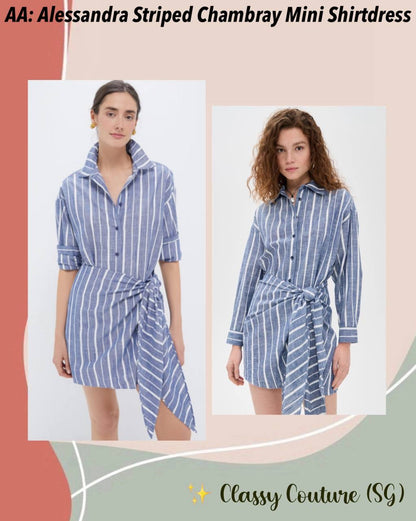 AA Alessandra Striped Chambray Sarong Cotton Mini Dress Shirtdress