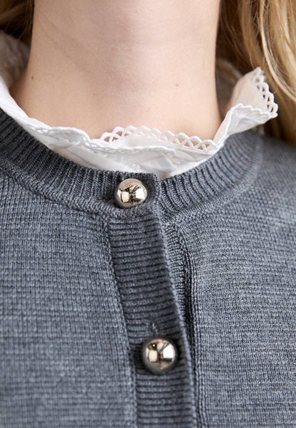 SD Grey Fine Knit Removable Collar Cardigan