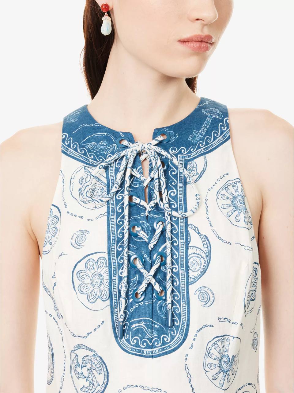 ALM Lucky Lace-Up Linen Midi Dress