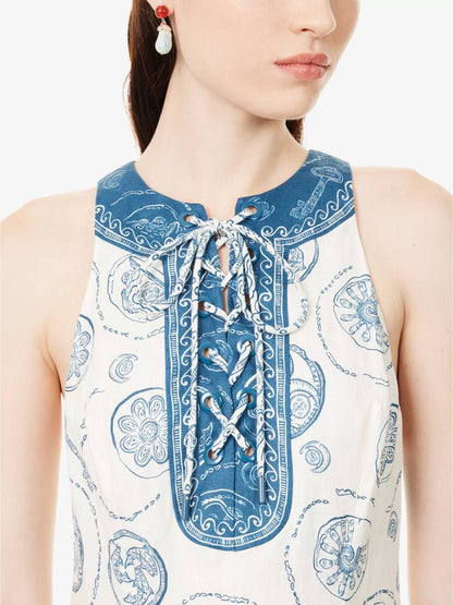 ALM Lucky Lace-Up Linen Midi Dress