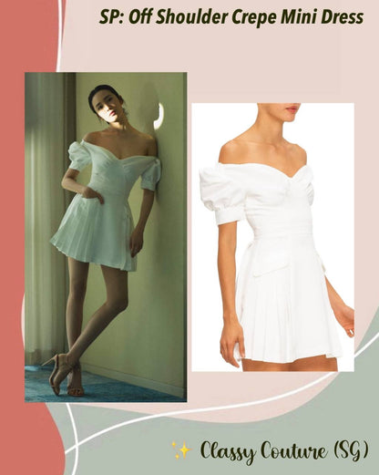 SP White Off Shoulder Puff Sleeve Crepe Mini Dress