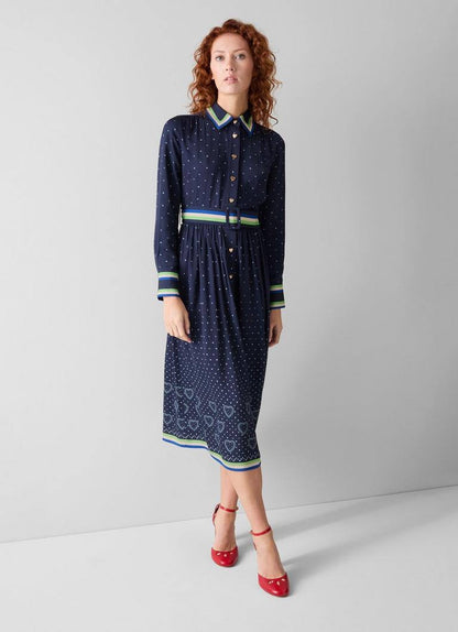 LKB Kate Navy Multi Hearts And Card Shirtdress Midi Dress