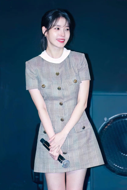 SP Check Wool Short-sleeved Mock neck Mini Dress