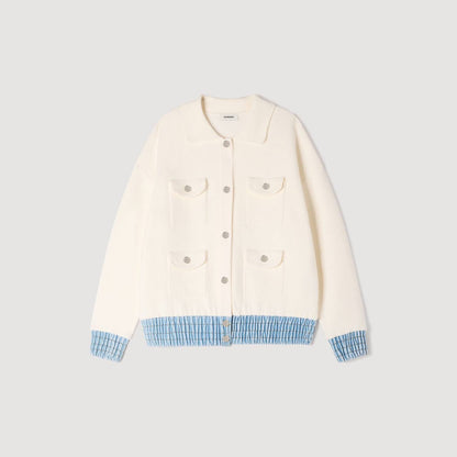 SD Bouclé Denim-Trim Cardigan Jacket