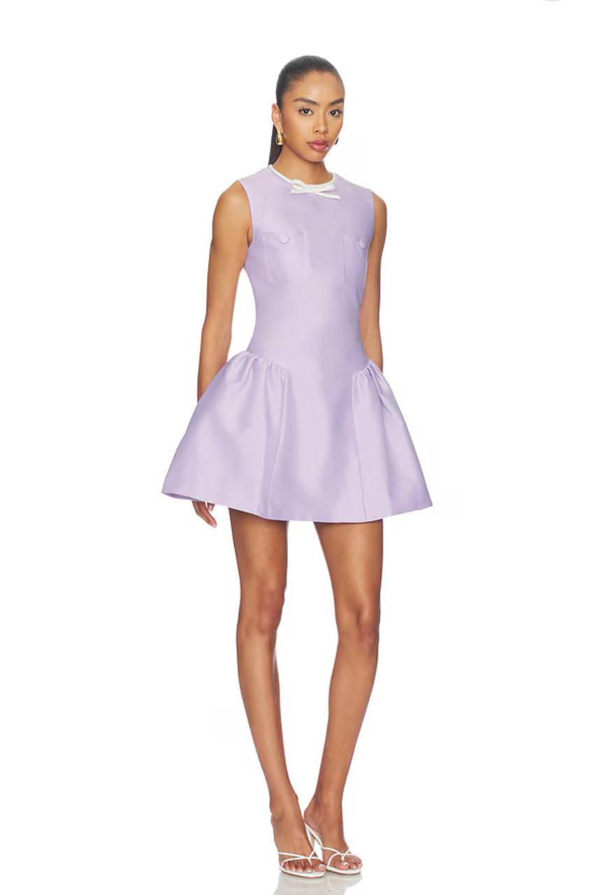 SP Lilac Purple Taffeta Contrast Bow Flared Mini Dress