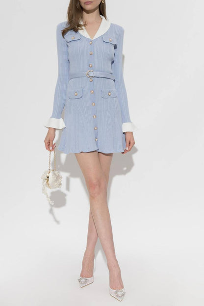 SP Belted Ribbed-Knit Minidress