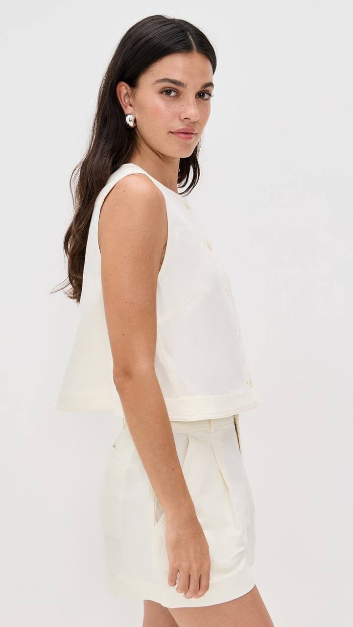AA Godet Cotton-linen Sleeveless Tank Top
