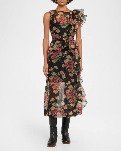 SE Cornelia Print Silk Organza Midi Dress
