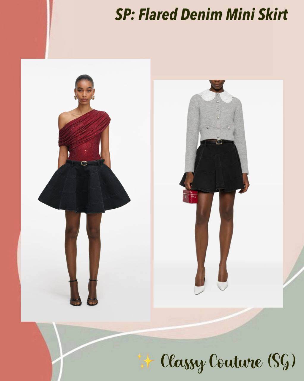 SP Flared Denim Mini Skirt in Black