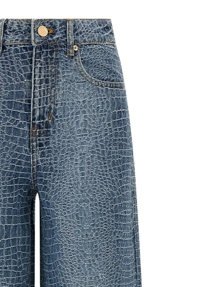 SP Rhinestone Croc Effect Wide Leg Jeans (belt not included)