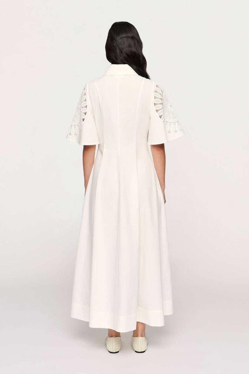 CLE Valentina Linen-cotton Lace-sleeve Midi Maxi Dress