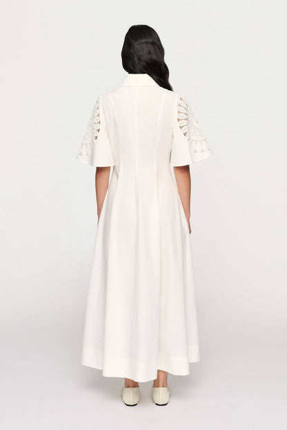 CLE Valentina Linen-cotton Lace-sleeve Midi Maxi Dress