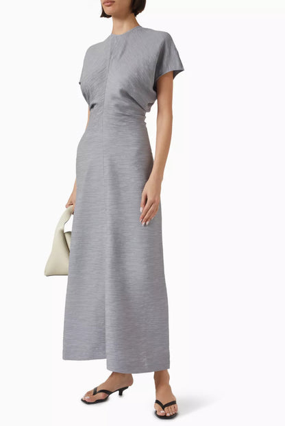 3 Colours! Tot Slouch Waist Crinkled Viscose-Blend Midi Dress