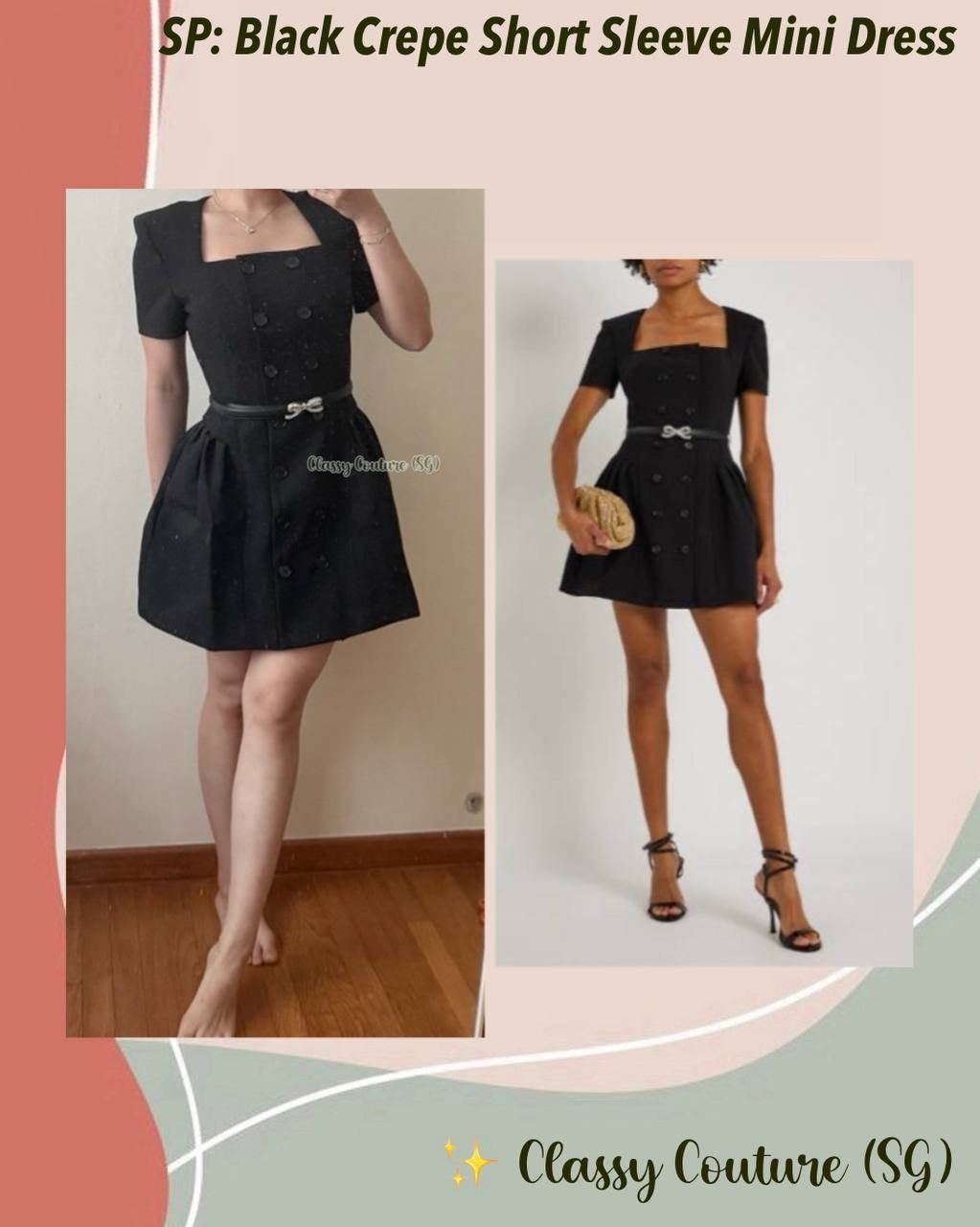SP Black Crepe Short Sleeve Mini Dress with Diamante Bow Belt