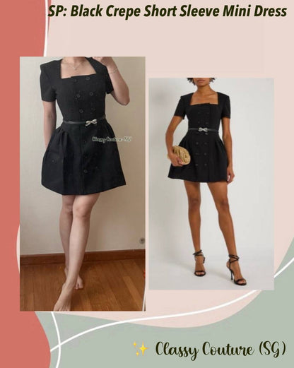 SP Black Crepe Short Sleeve Mini Dress with Diamante Bow Belt