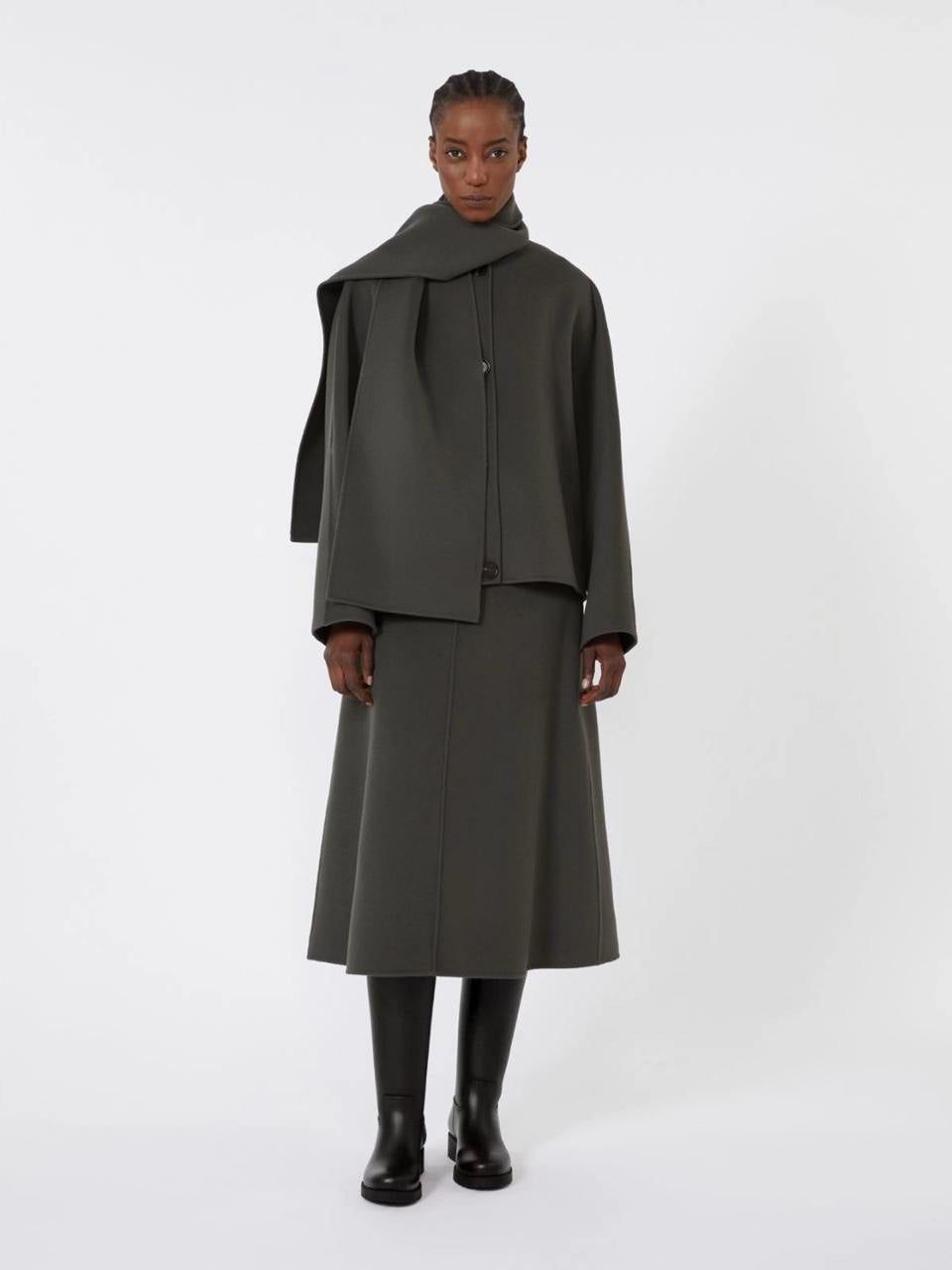 2 Colors! MM Kate Cropped Jacket (w Detachable Scarf) | Flared Midi Skirt | Double-Sided Wool Set