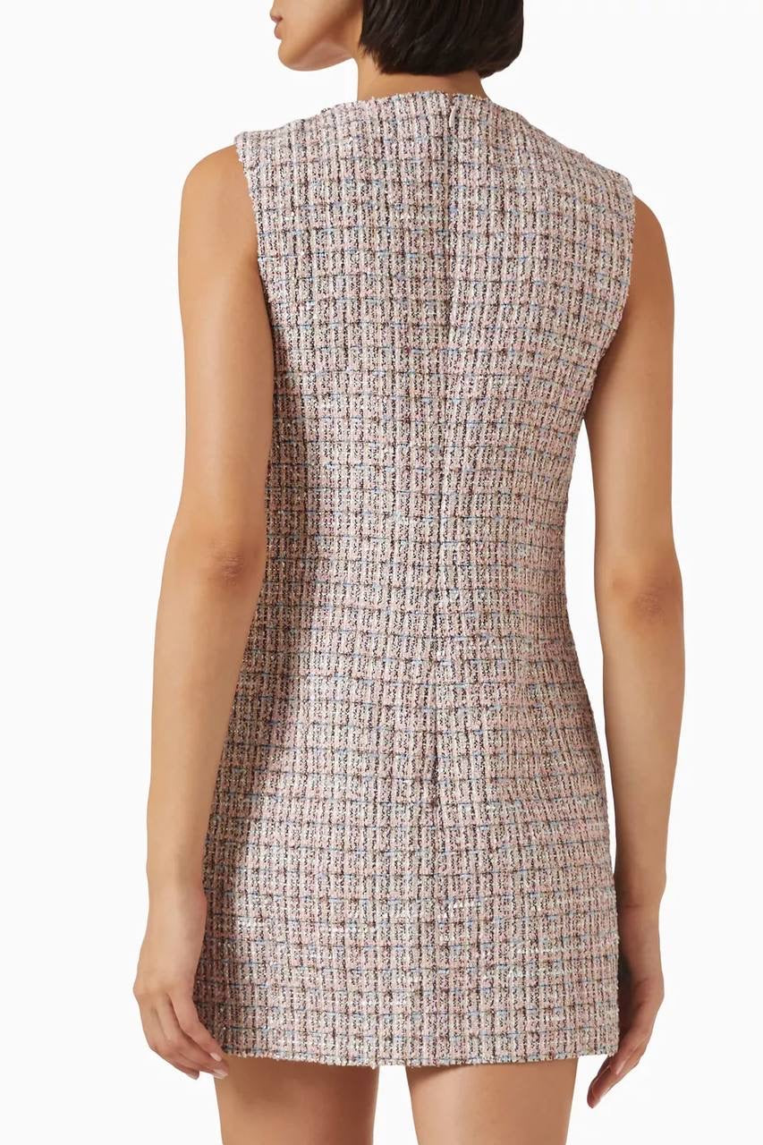 SP Diamante-Trim Pink Boucle Shift Mini Dress