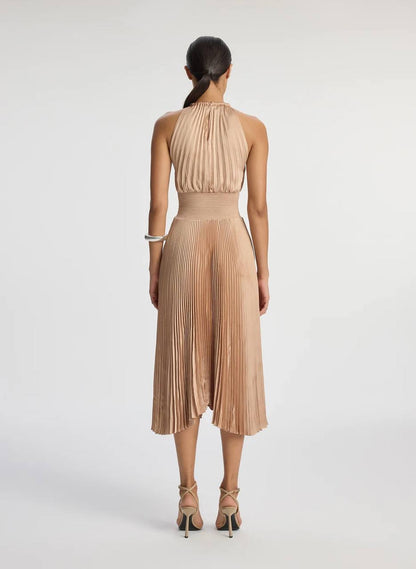 ALC Renzo II Satin Pleated Midi Dress