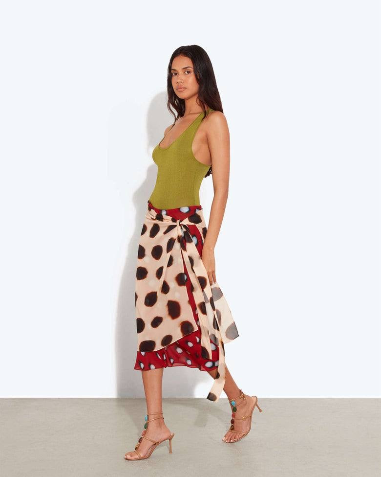 RB Rheta Dot Print Viscose Wrap Midi Skirt