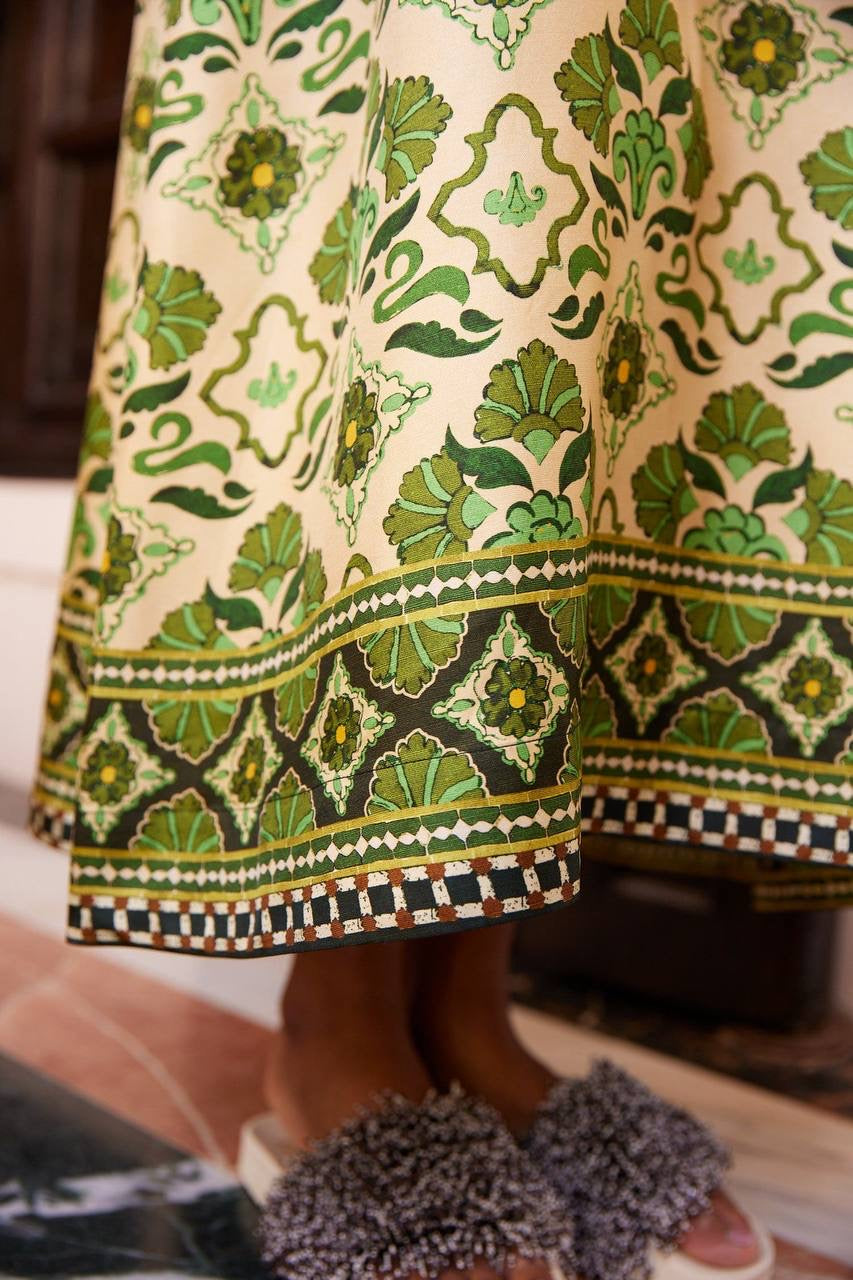 ALM Cece Silk Long Sleeve Midi Dress