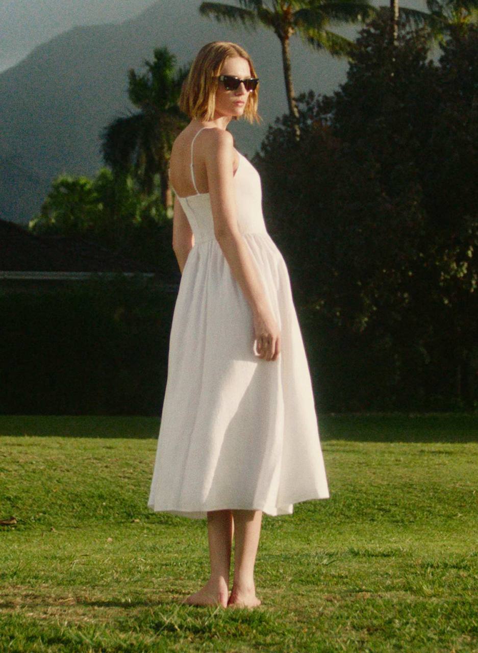 ARZ Influence Linen Midi Dress in White