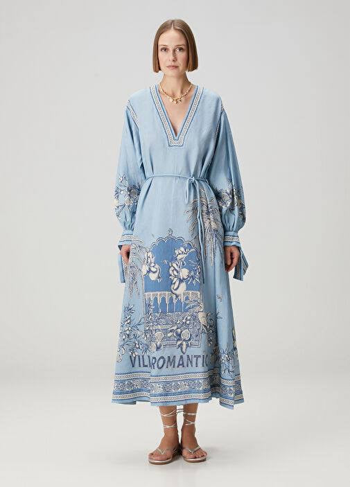 ALM Villa Romantica Holiday Linen-viscose Midi Dress
