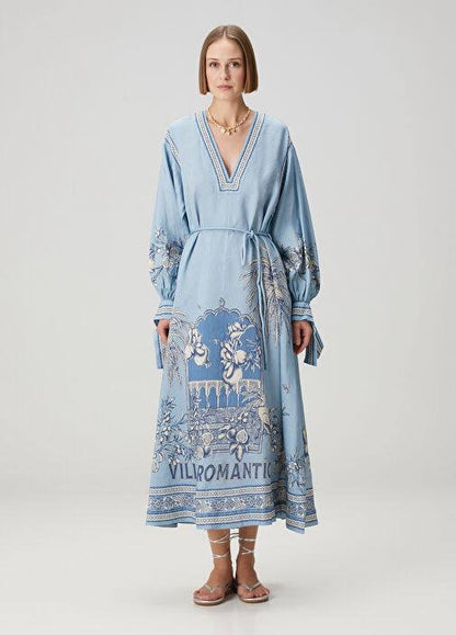 ALM Villa Romantica Holiday Linen-viscose Midi Dress