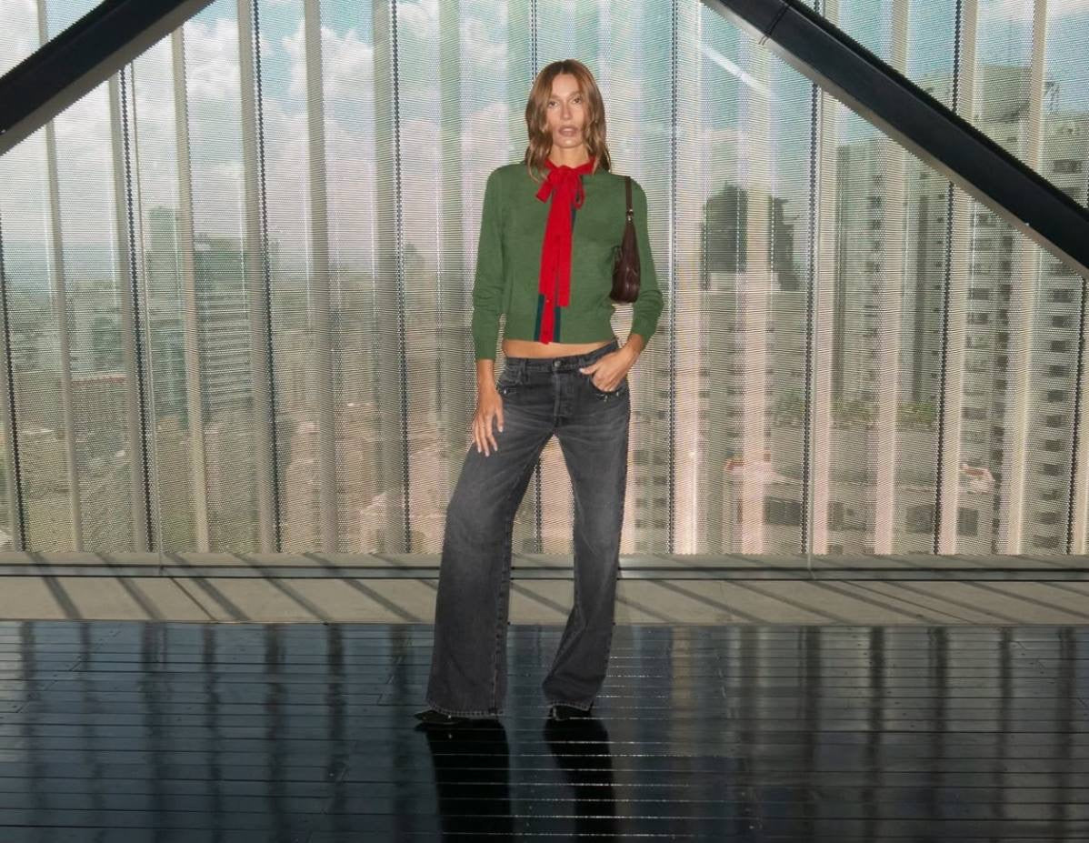 GC Green Knit Wool Cashmere w Red Ribbon Cardigan