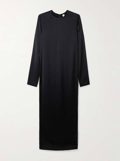 TOT Viscose Satin High-Neck Long Sleeve Midi Maxi Dress