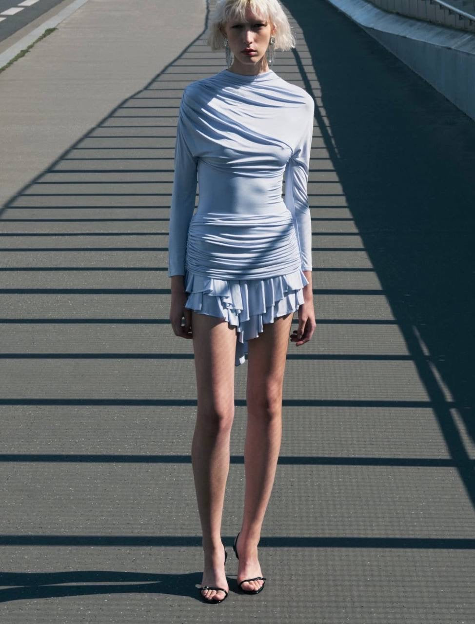 SP Blue Gathered Jersey Mini Dress